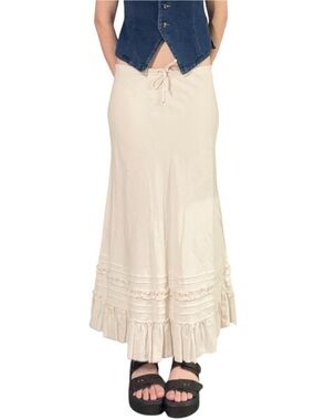 Old Navy | Vintage 100% Linen Ivory Low Rise Tie Waist Boho Maxi Skirt